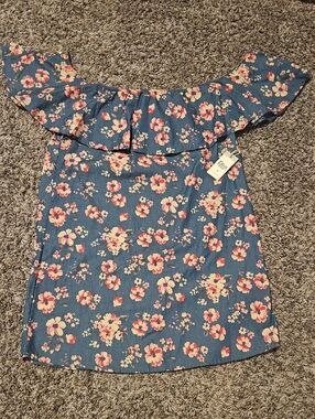 NWT Diva Blue Floral Off Shoulder Dress